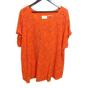 Maeve by Anthropologie Orange Embroidered Beaded Eyelet Blouse Size 16W